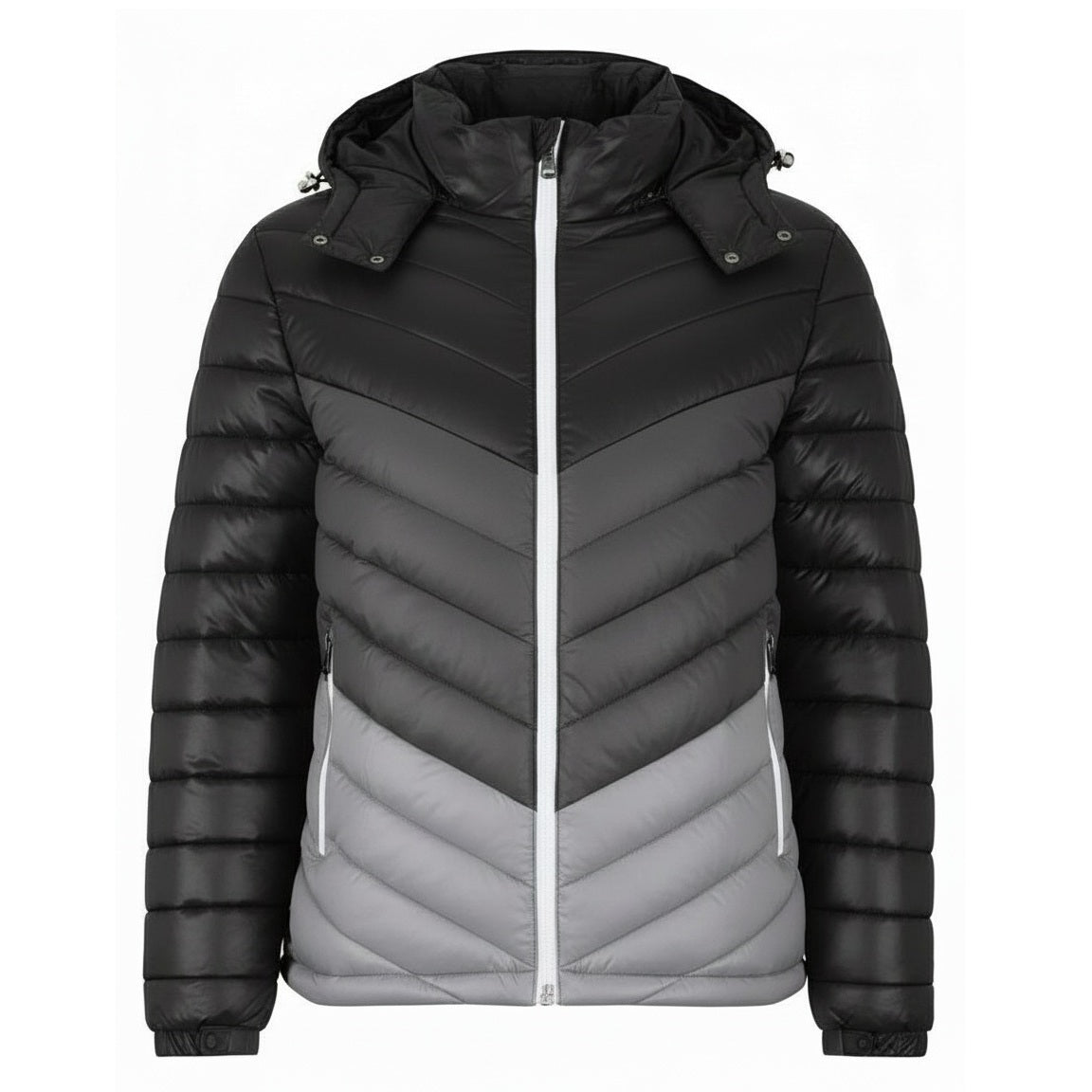 12 Pack Men's 3 Tone Bubble Jacket with Hood - Black / Charcoal / Silver