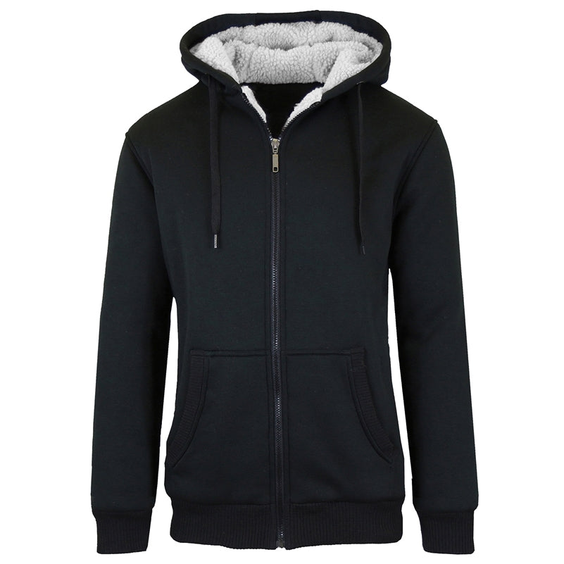 wholesale mens full zip sherpa hoodie black