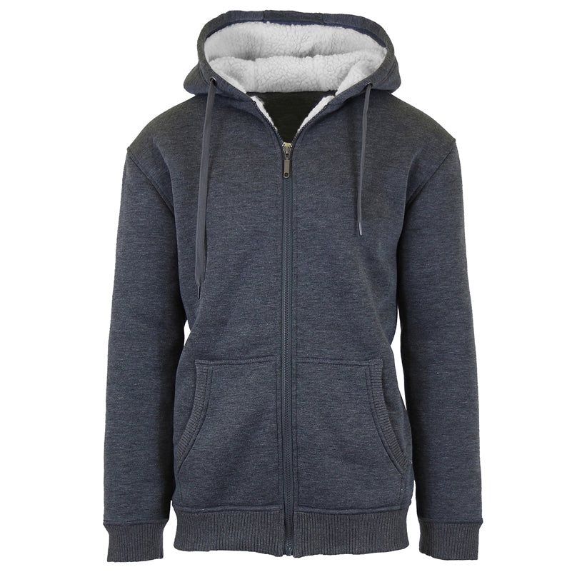 wholesale mens full zip sherpa hoodie charcoal grey