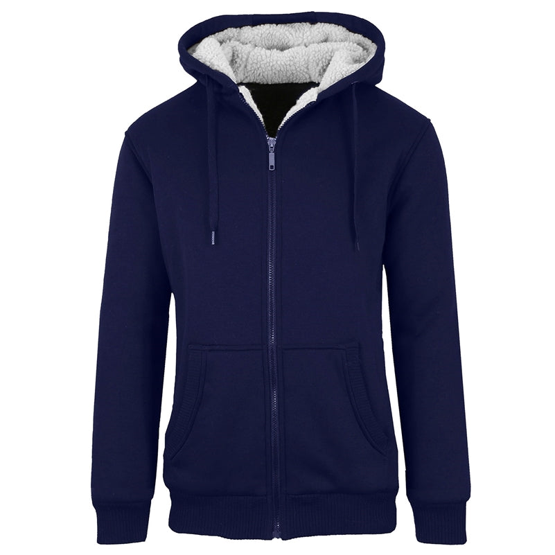 wholesale mens full zip sherpa hoodie navy blue
