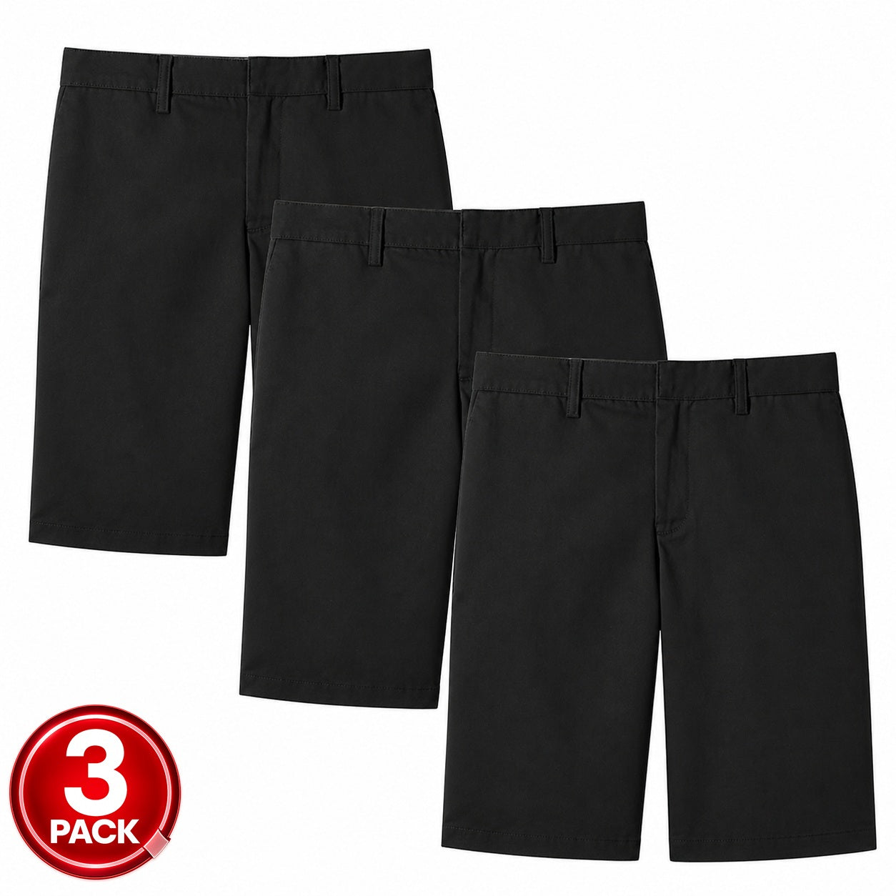 Boys 3-Pack School Uniform Flat Front Shorts in Black