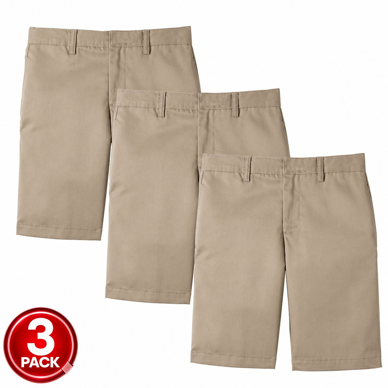 Boys 3-Pack School Uniform Flat Front Shorts in Khaki