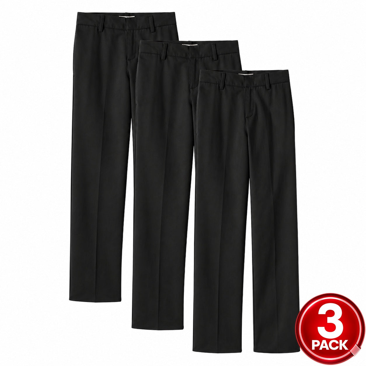 Boys 3-Pack School Uniform Flat Front Pants in Black