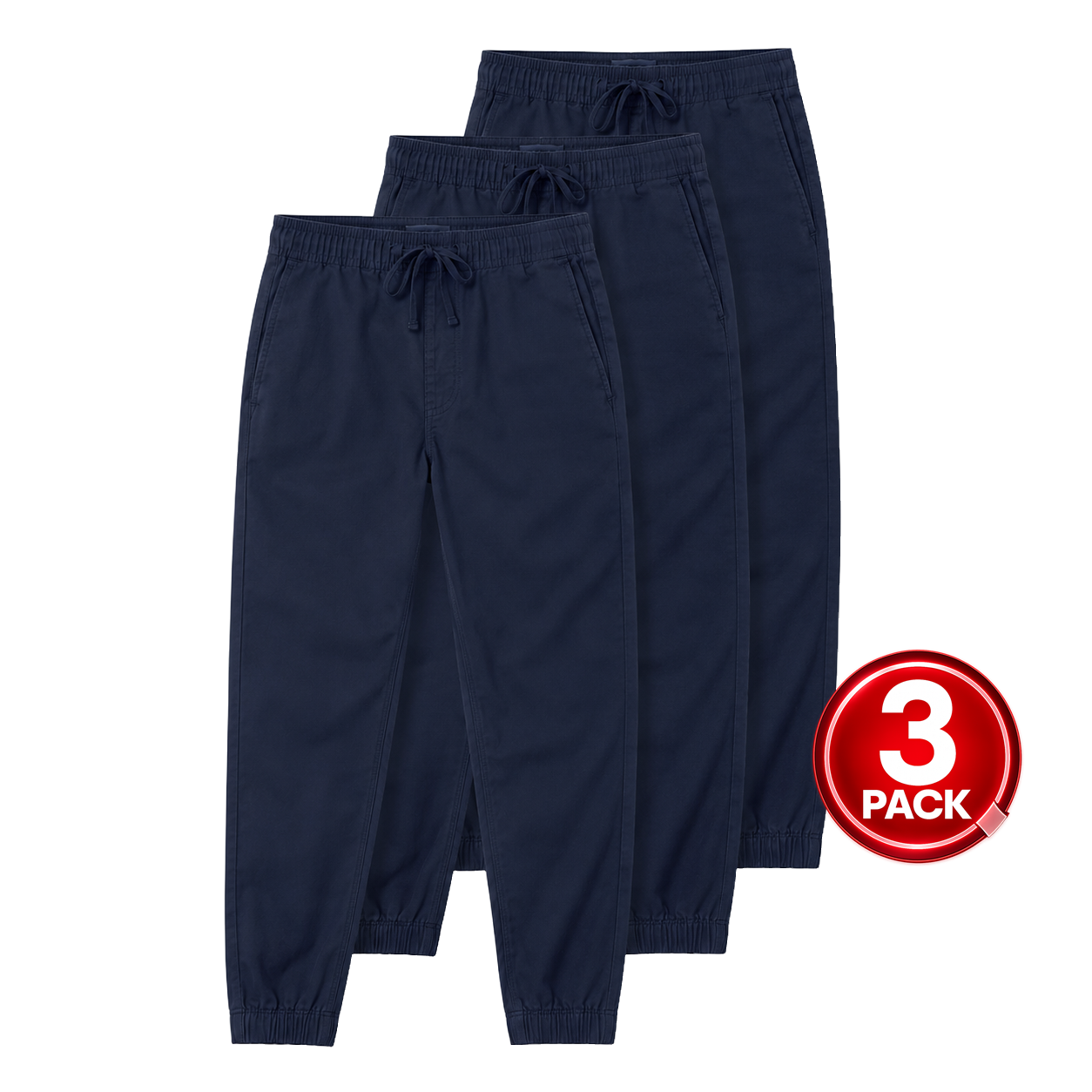 Young Men's 3-Pack Stretch Jogger School Uniform Pants in Navy