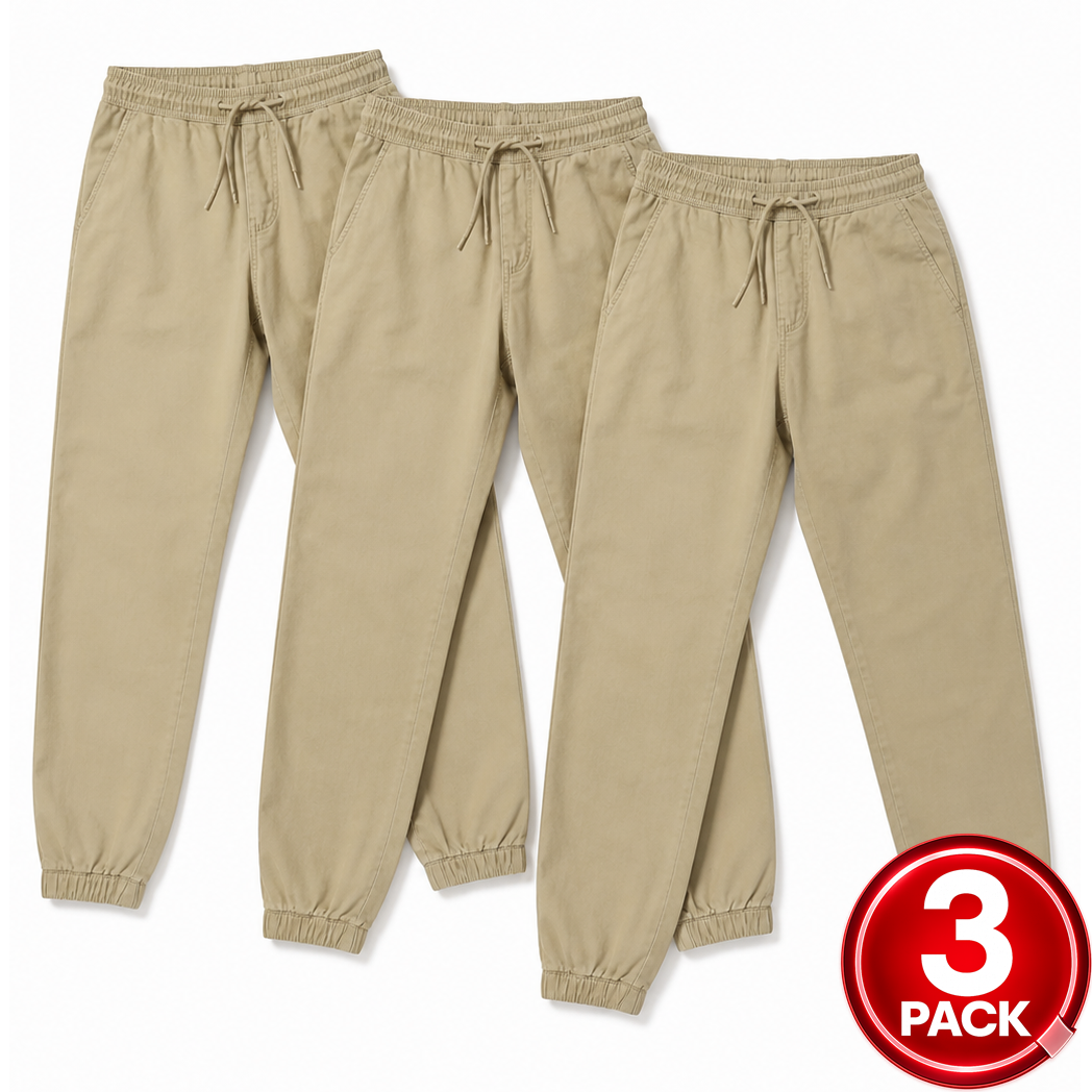 Boys 3-Pack Twill School Uniform Jogger Pants in Khaki