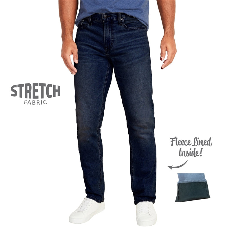 wholesale mens fleece lined stretch jeans Dark Blue