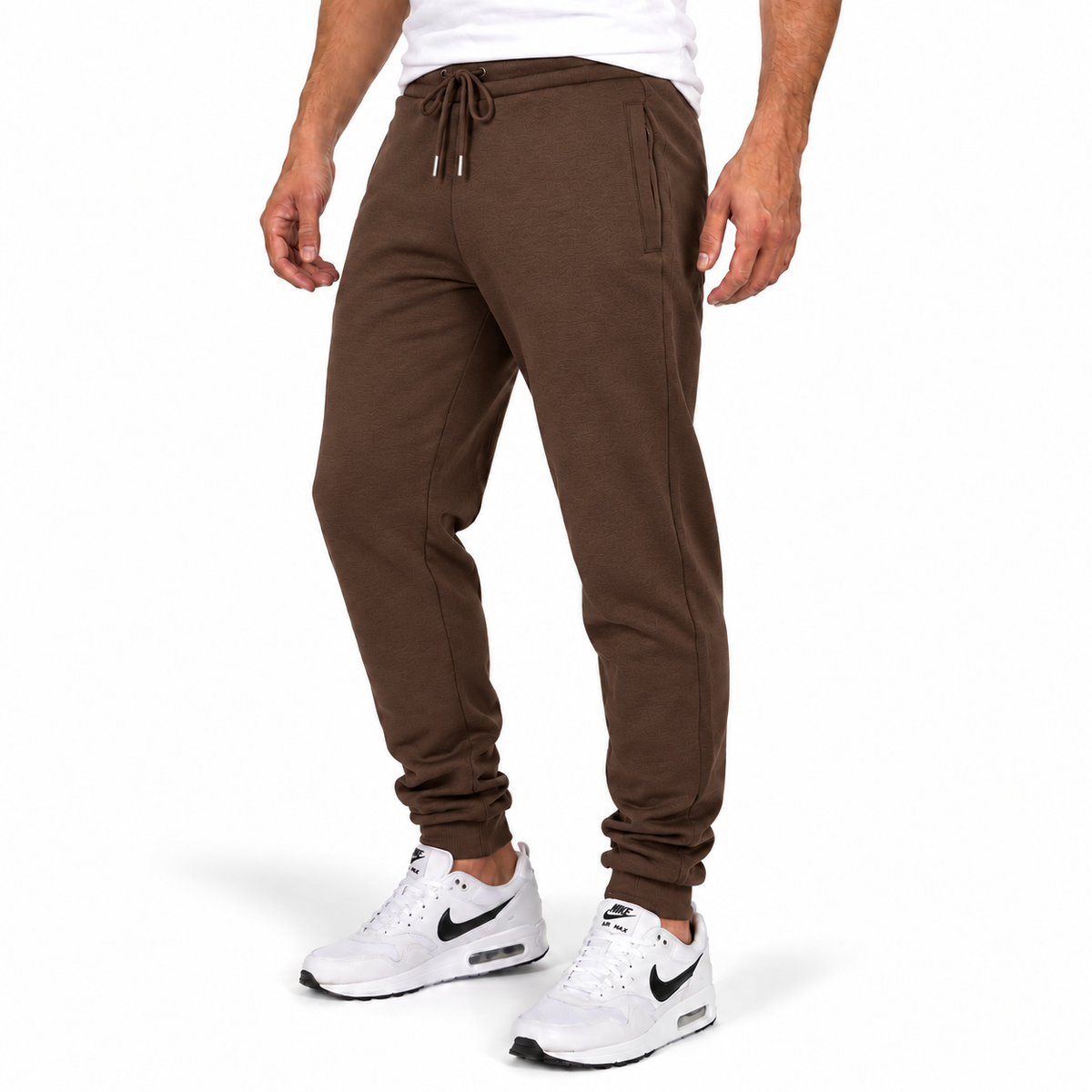 Men's Fleece Lined Jogger with Hidden Zipper Side Pockets in Brown