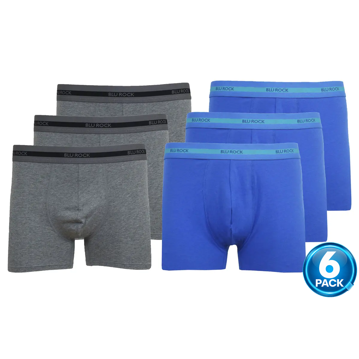 Men's 6-Pack Premium Stretch Cotton Boxer Briefs in Charcoal / Blue