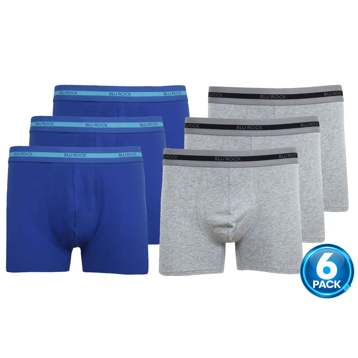 Men's 6-Pack Premium Stretch Cotton Boxer Briefs in Dark Blue / Grey