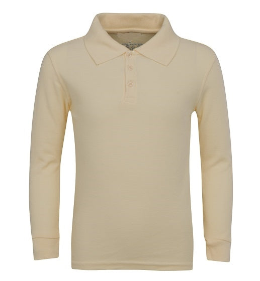 Wholesale Adult Size long Sleeve Pique Polo Shirt School Uniform in Khaki. High School Uniform polo Shirts
