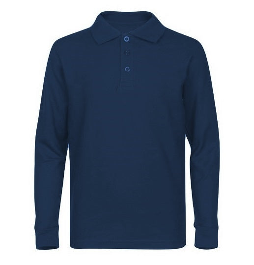 Wholesale Adult Size long Sleeve Pique Polo Shirt School Uniform in Navy Blue. High School Uniform polo Shirts