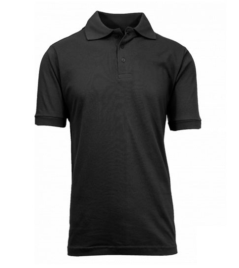 Wholesale Adult Size Short Sleeve Pique Polo Shirt School Uniform in Black. High School Uniform polo Shirts