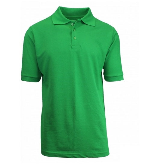 Wholesale Adult Size Short Sleeve Pique Polo Shirt School Uniform in Kelly Green. High School Uniform polo Shirts