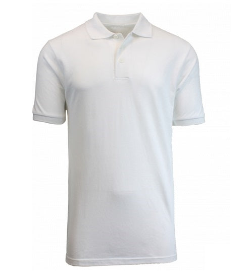 Wholesale Adult Size Short Sleeve Pique Polo Shirt School Uniform in White. High School Uniform polo Shirts