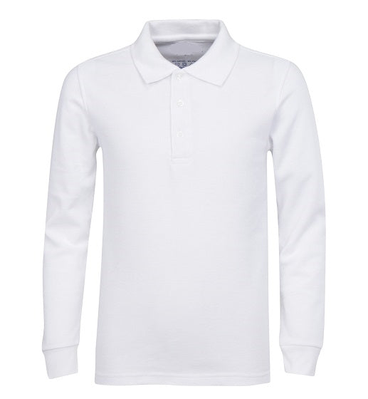 Wholesale Adult Size long Sleeve Pique Polo Shirt School Uniform in White. High School Uniform polo Shirts