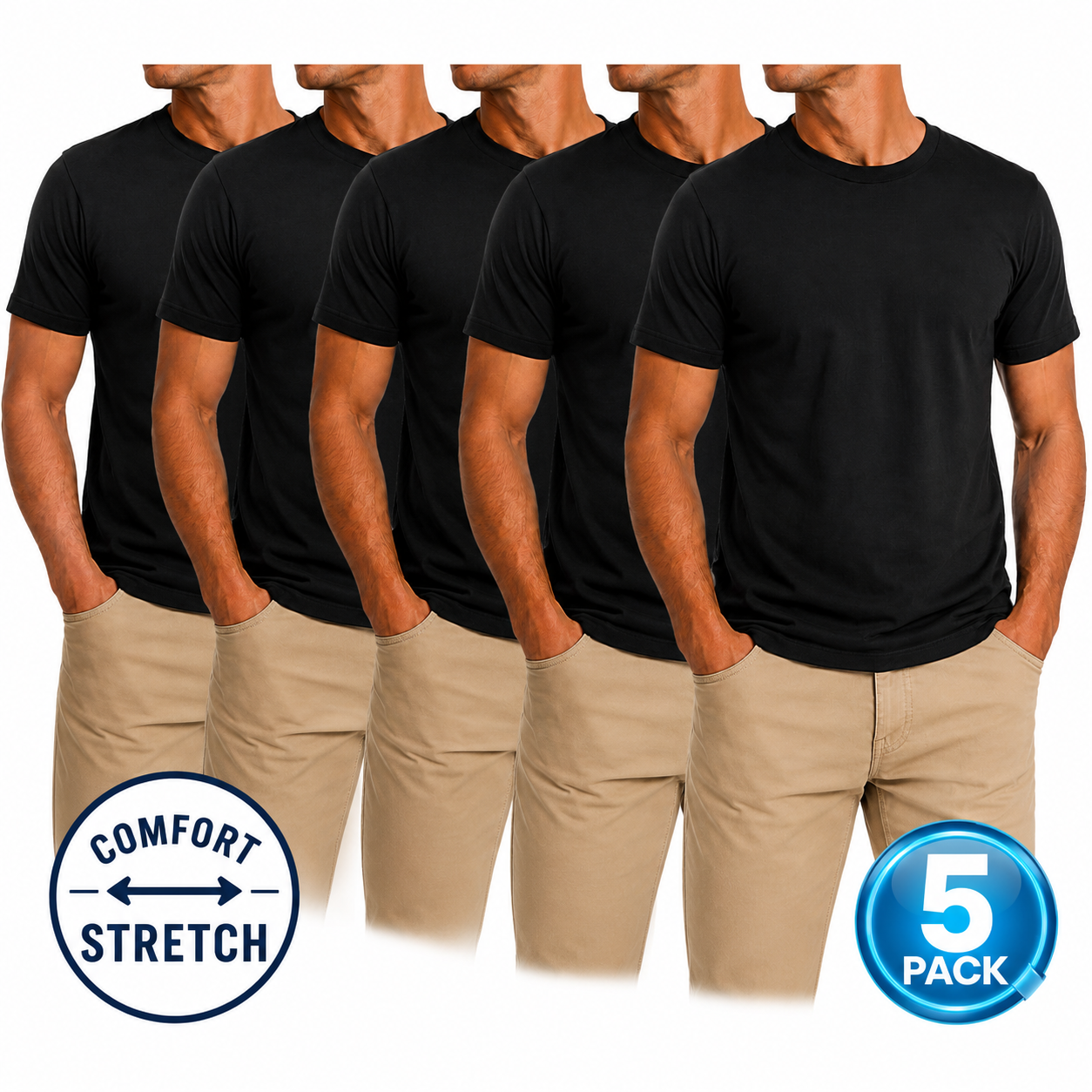 Men's 5-Pack Comfort Stretch Crewneck T-Shirts in Black