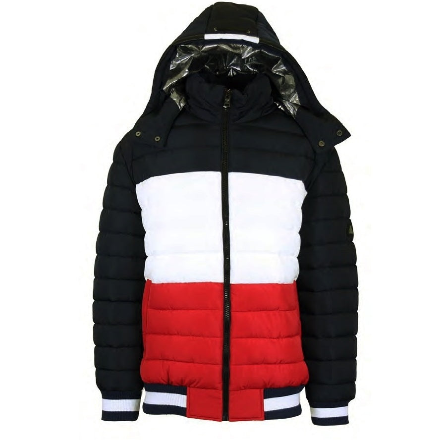 12 Pack Adult 3-Tone Bomber Jacket with Hood Black / White / Red