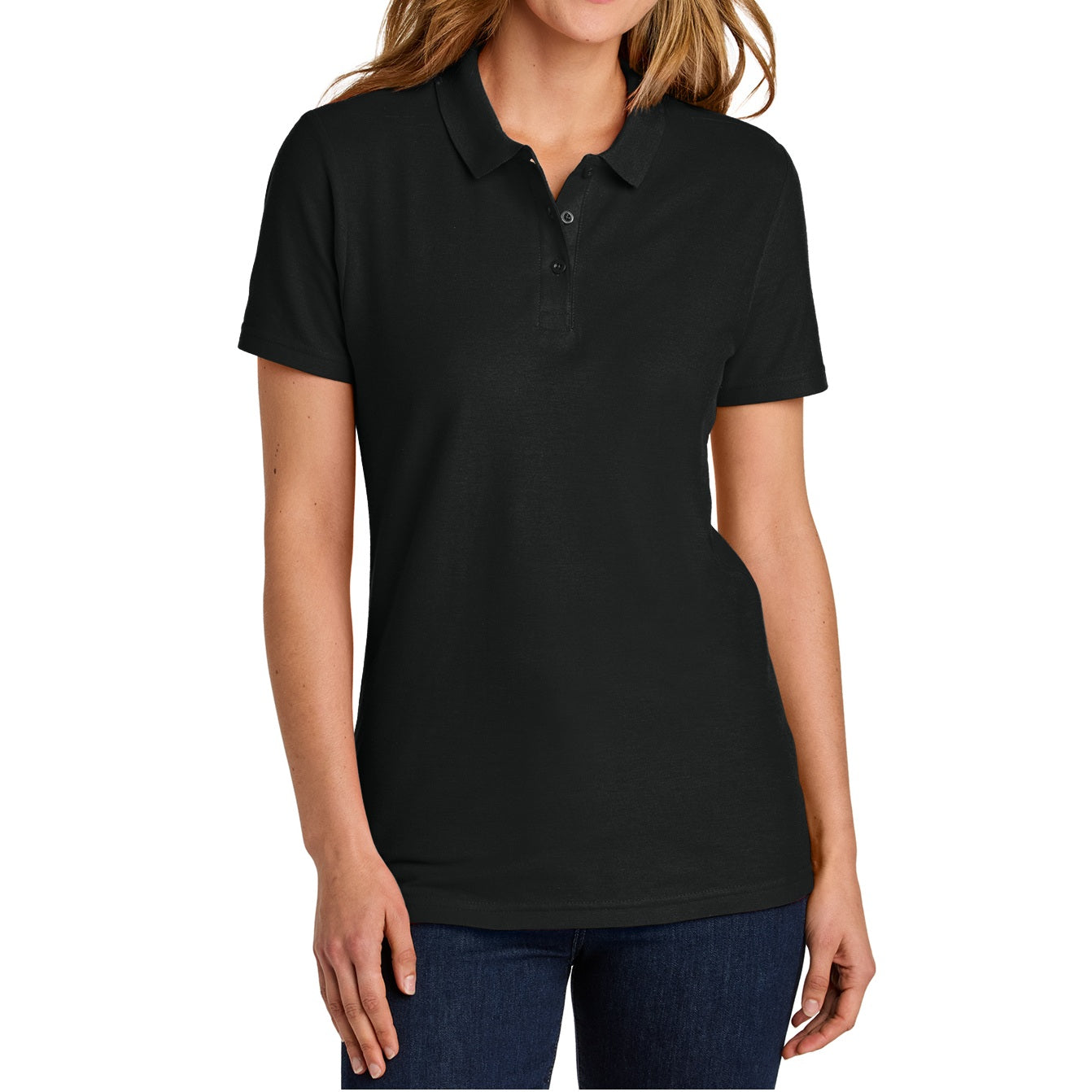 Young Women's Short Sleeve Jersey Knit School Polo Shirt in Black