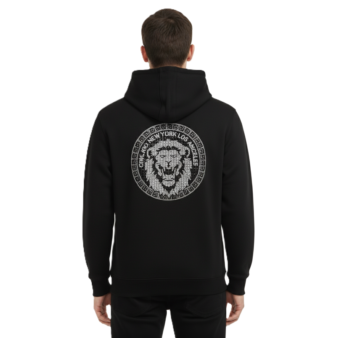 12 Pack Men’s Fashion Hoodie with Rhinestone Lion Emblem in Black