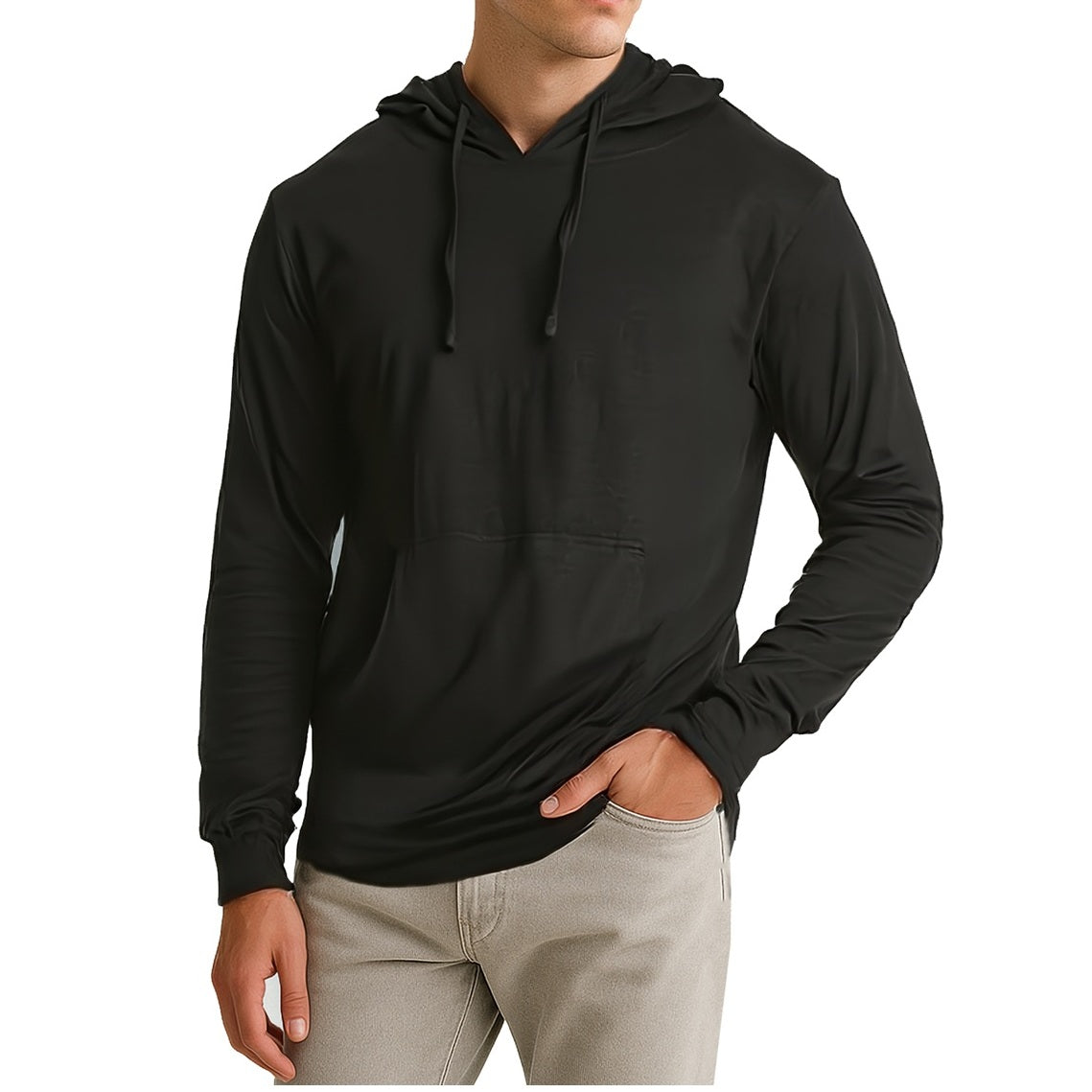 Wholesale Men’s Long Sleeve T-Shirt Hoodie in Black