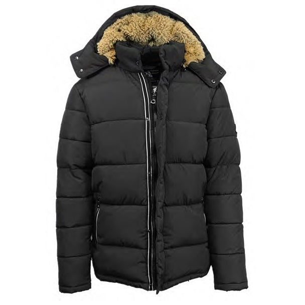 12 Pack Men's Bubble Parka Jacket with Sherpa Lined Hood - Black