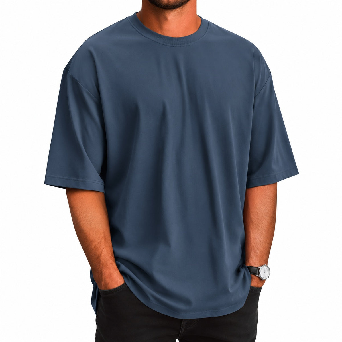 Men's Oversized 100% Cotton Drop T-Shirt in Blue