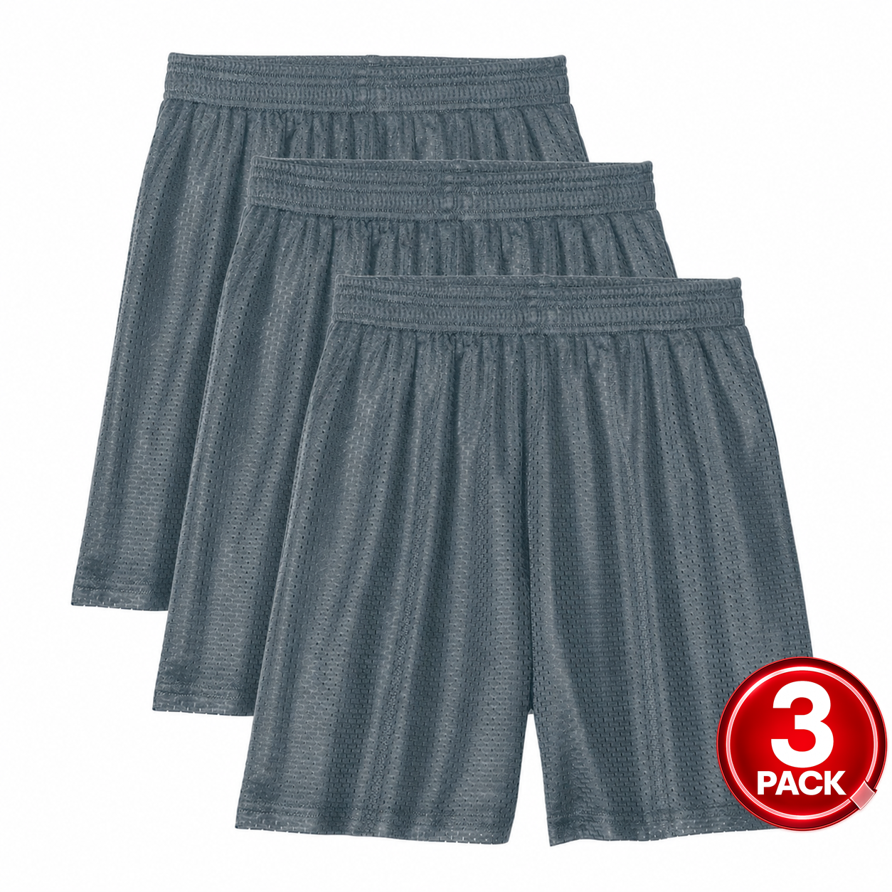 Kid's 3-Pack Mesh Gym Shorts in Charcoal