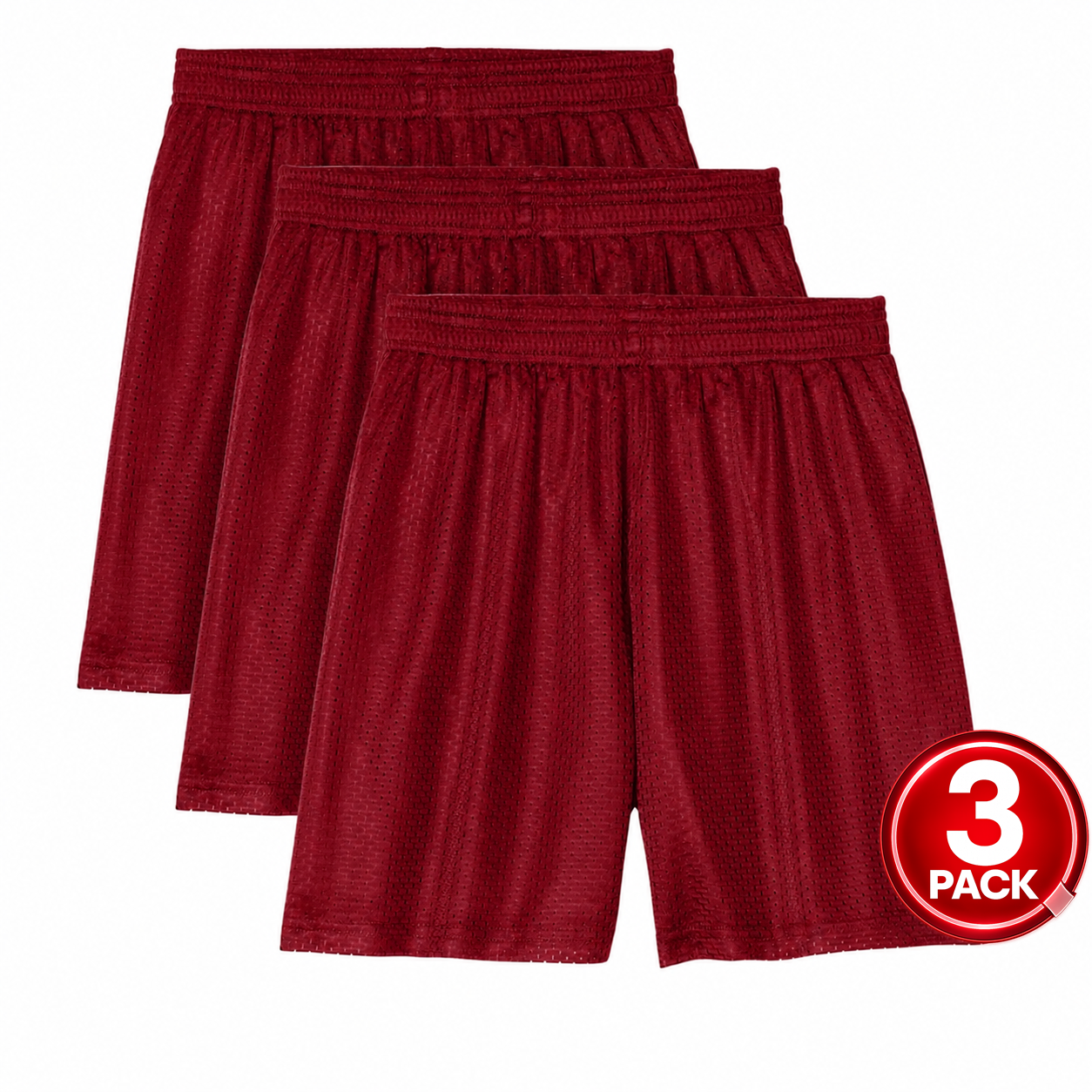 Kid's 3-Pack Mesh Gym Shorts in Red