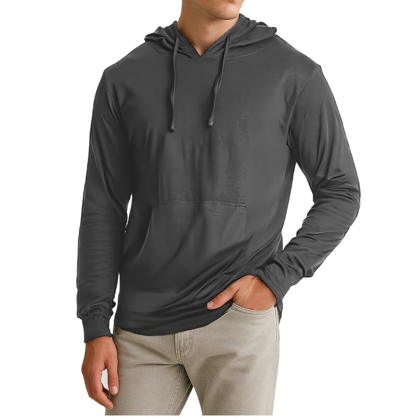 Wholesale Men’s Long Sleeve T-Shirt Hoodie in Charcoal