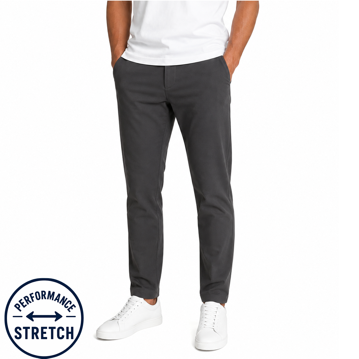 Young Men's Stretch Performance Fit Pants in Dark Grey