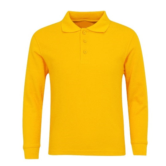 Wholesale Boys Long Sleeve Pique Polo Shirt School Uniform in Gold