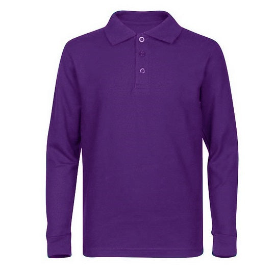 Wholesale Boys Long Sleeve Pique Polo Shirt School Uniform in Purple