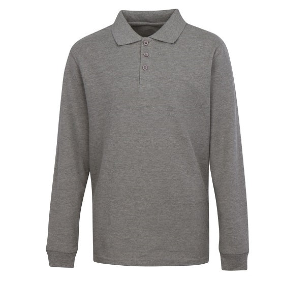 Wholesale Boys Long Sleeve Pique Polo Shirt School Uniform in Heather Grey