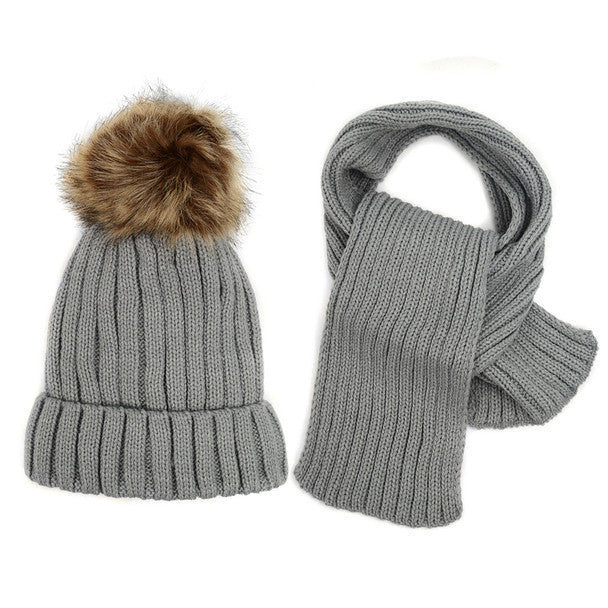 Wholesale Kid's Winter Knitted Scarf and Hat Set in Grey