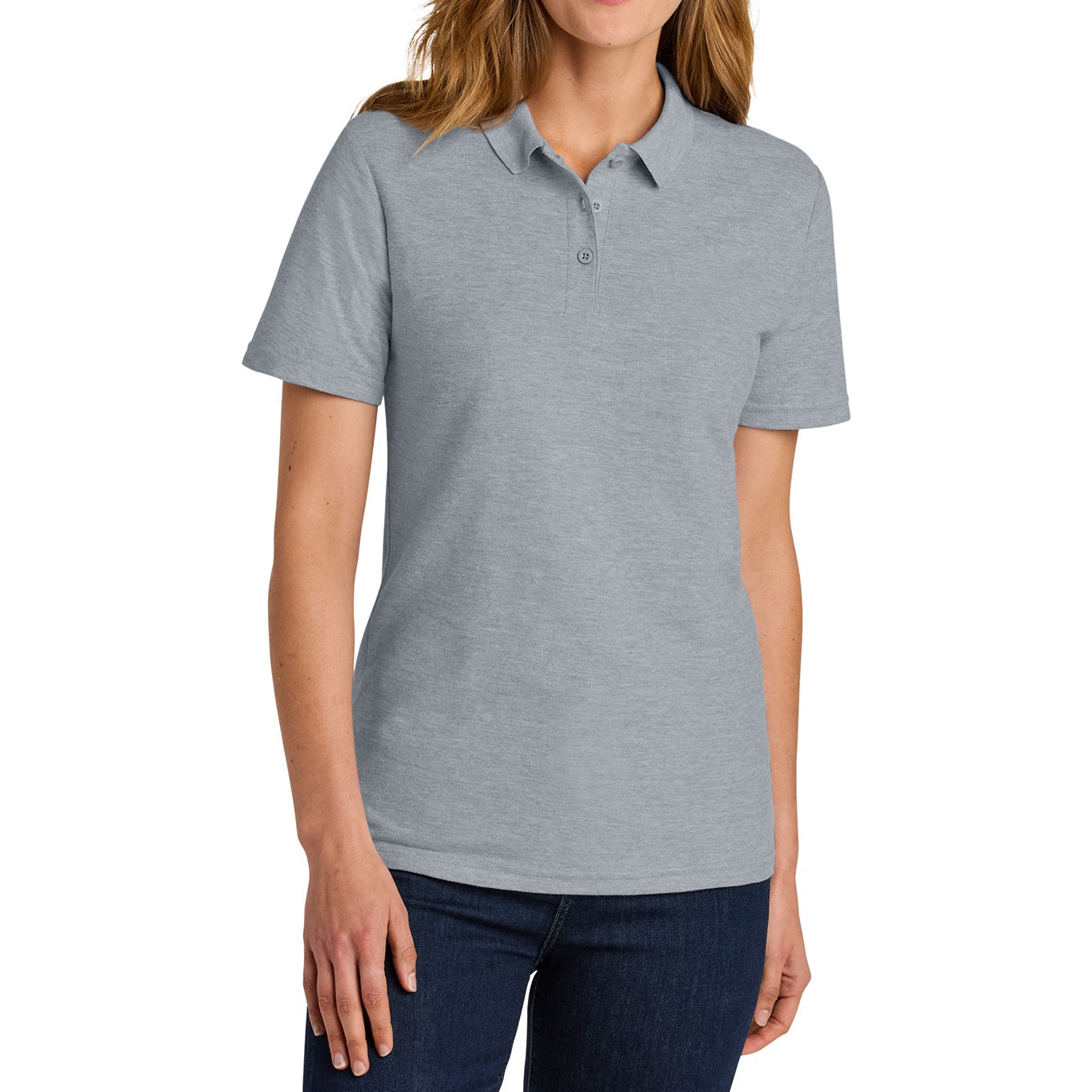 Young Women's Short Sleeve Jersey Knit School Polo Shirt in Grey