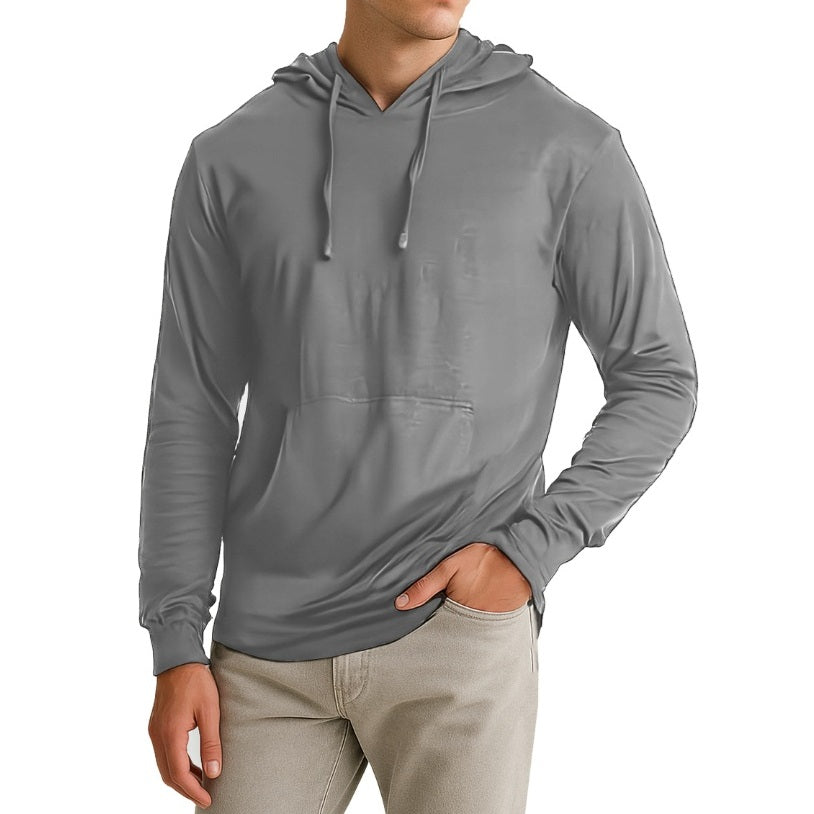 Wholesale Men’s Long Sleeve T-Shirt Hoodie in Heather Grey