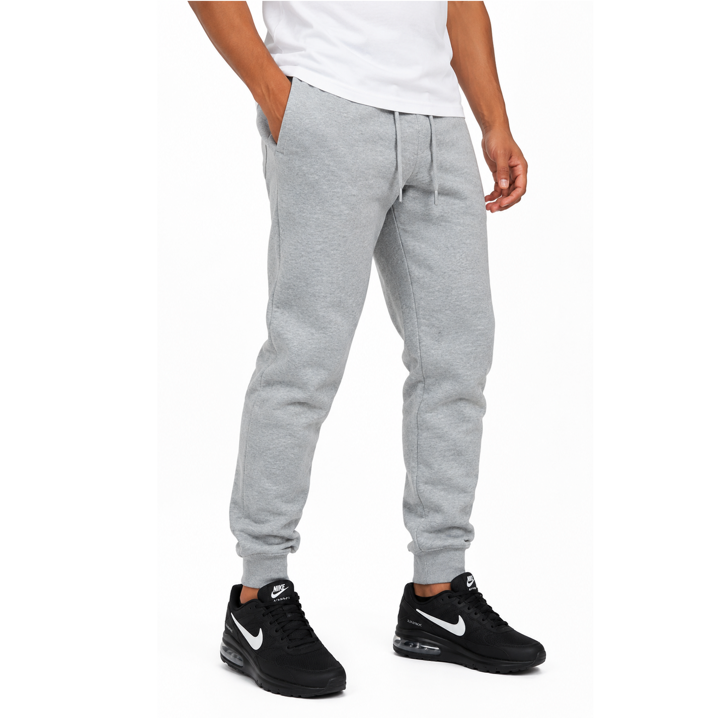 Men's Fleece Athletic Jogger Sweatpants with Drawstring in Heather Grey