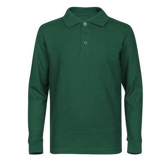 Wholesale Boys Long Sleeve Pique Polo Shirt School Uniform in Hunter Green