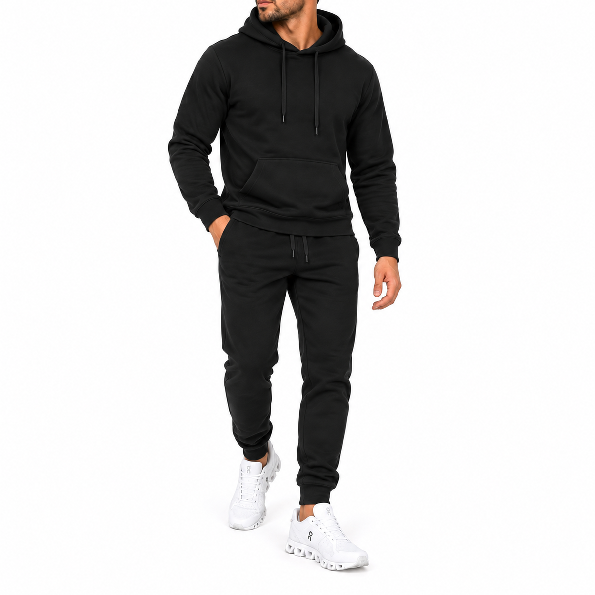 Men's Medium-Weight Soft Fleece Cotton Blend Pullover Hoodie & Jogger Set in Black
