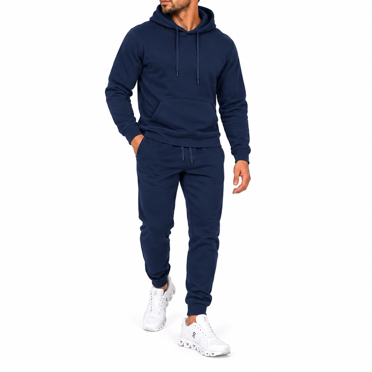 Men's Medium-Weight Soft Fleece Cotton Blend Pullover Hoodie & Jogger Set in Navy