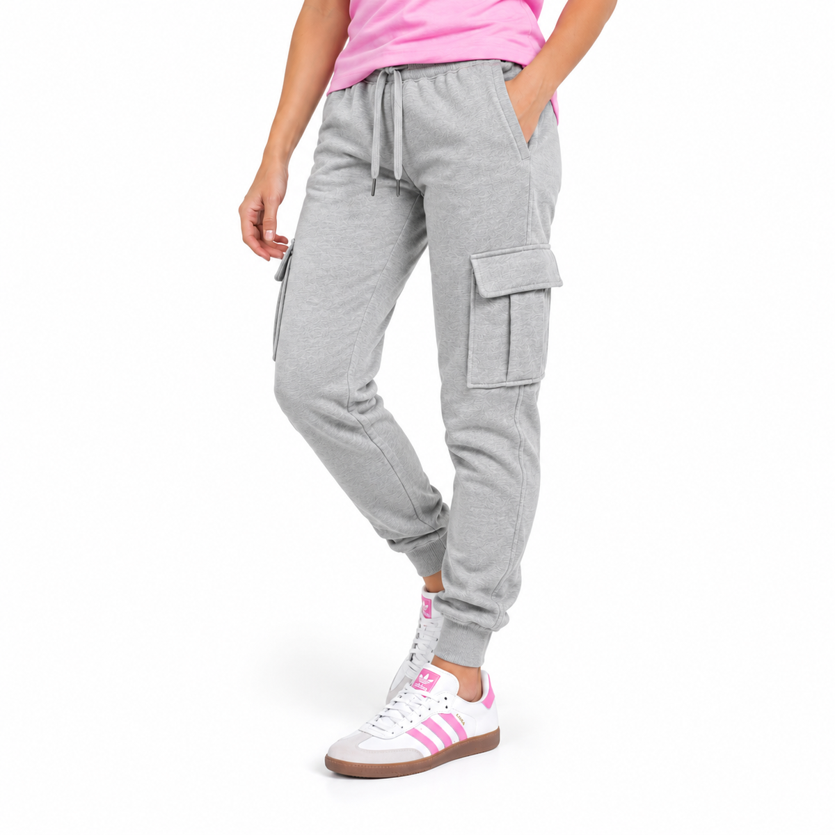 Women's Fleece Lined Cargo Jogger Sweatpants in Heather Grey