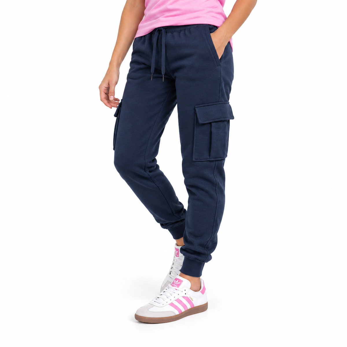 Women's Fleece Lined Cargo Jogger Sweatpants in Navy