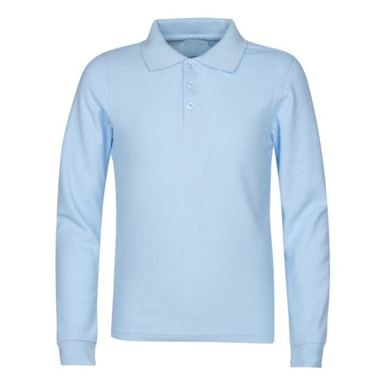 Wholesale Boys Long Sleeve Pique Polo Shirt School Uniform in Light Blue