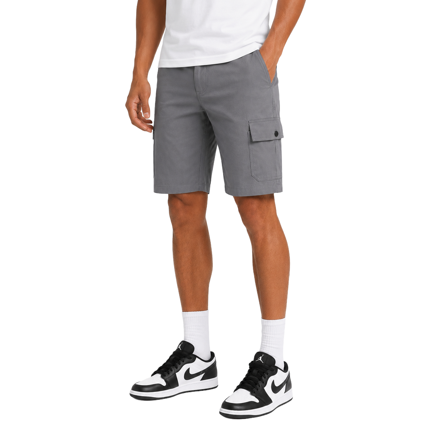 Young Men's Flex Stretch Cargo Shorts in Light Grey