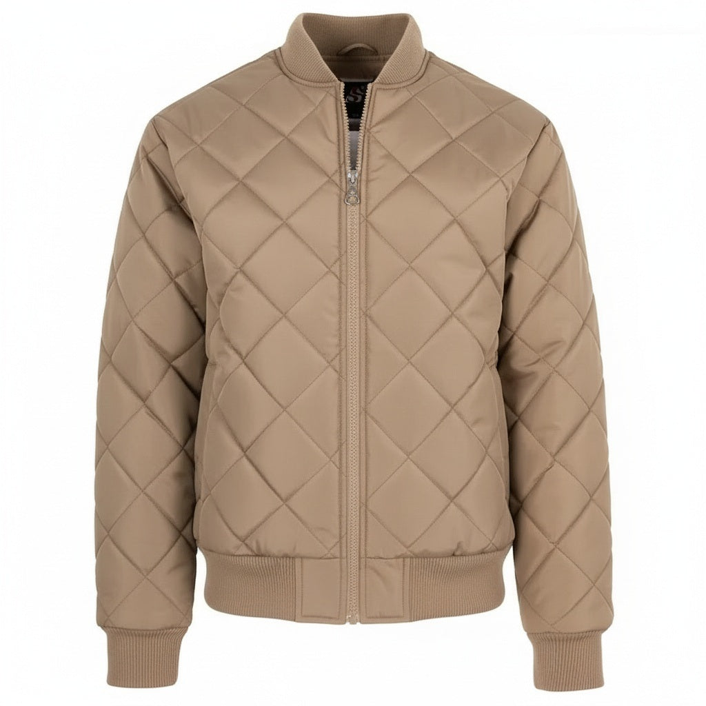 12 Pack Men's Padded Quilted Bomber Jacket Light Brown