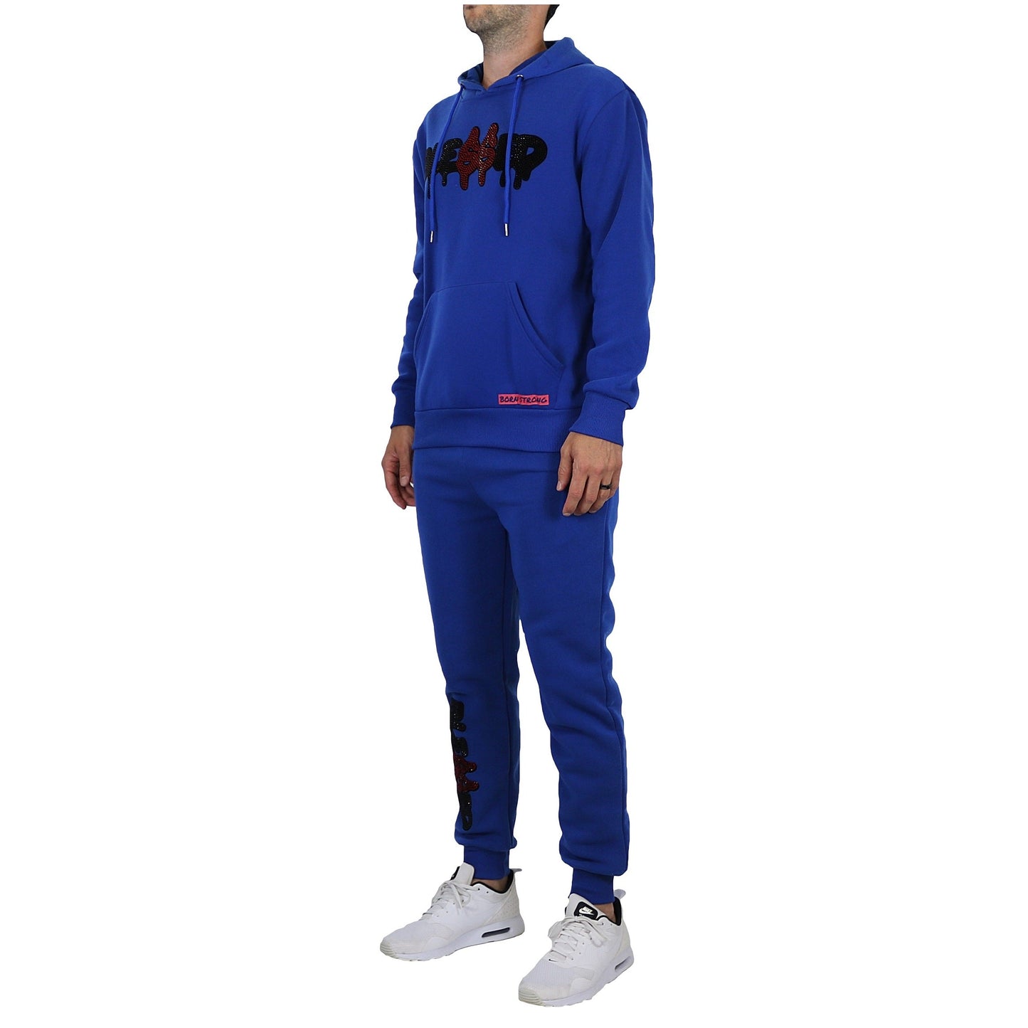12 Pack Hoodie & Jogger 2 Piece Set "BLESSED" Rhinestone Design - Royal Blue