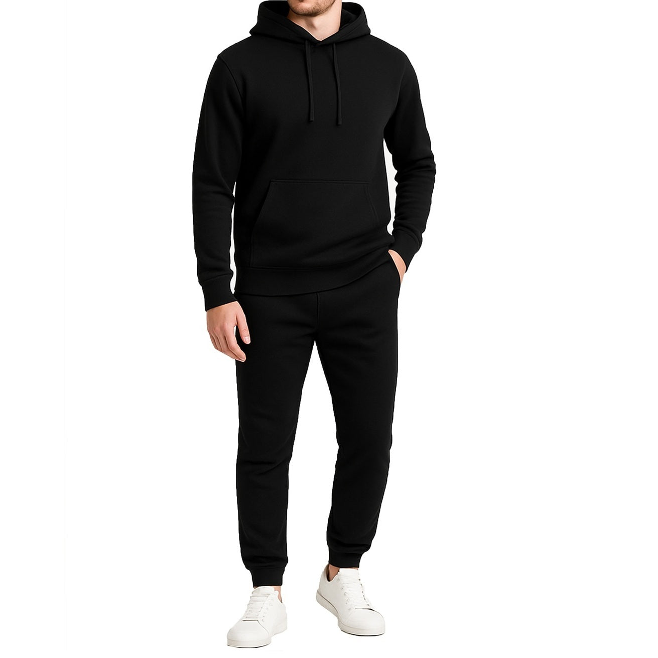16 Pack Men's Pullover Hoodie & Jogger 2 Piece Set - Black