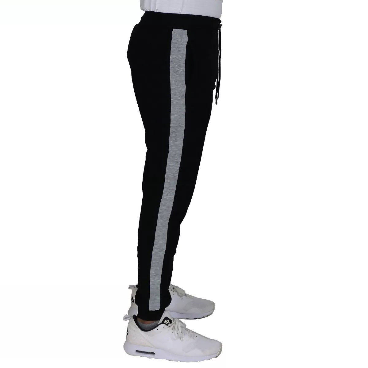 24 Pack Men's Fleece Jogger Sweatpants in Black with Grey Stripe