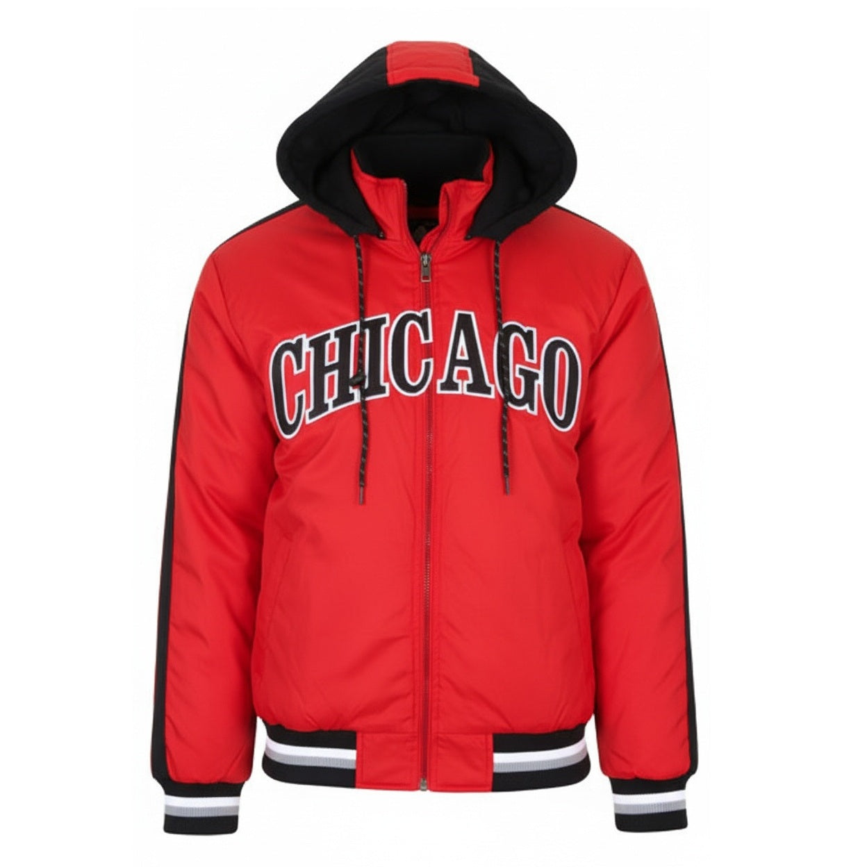 12 Pack Adult Jacket with Removable Hood & Fleece Lining in Red Chicago