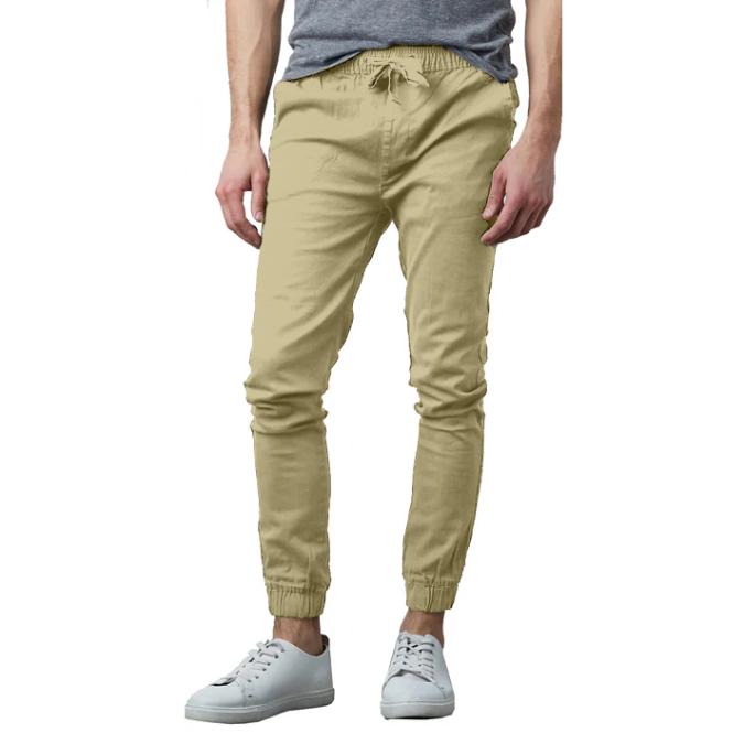 Wholesale Men's Drawstring Stretch Jogger Pants in Khaki